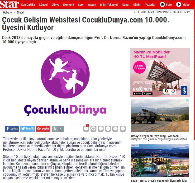 Star - Çocuk Gelişim Websitesi CocukluDunya.com 10.000. Üyesini Kutluyor